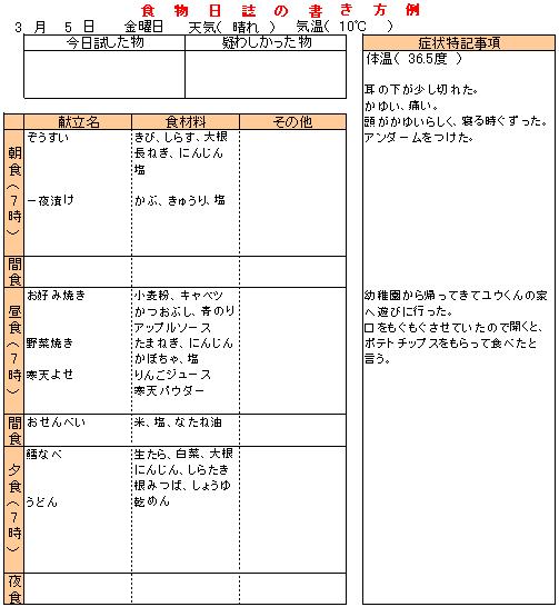 食物日誌の書き方例